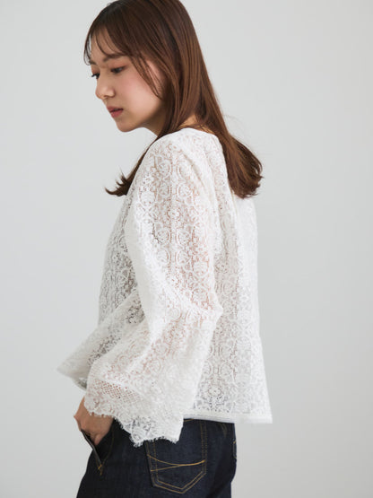 スカラップレーススリーブブラウス　[通常]