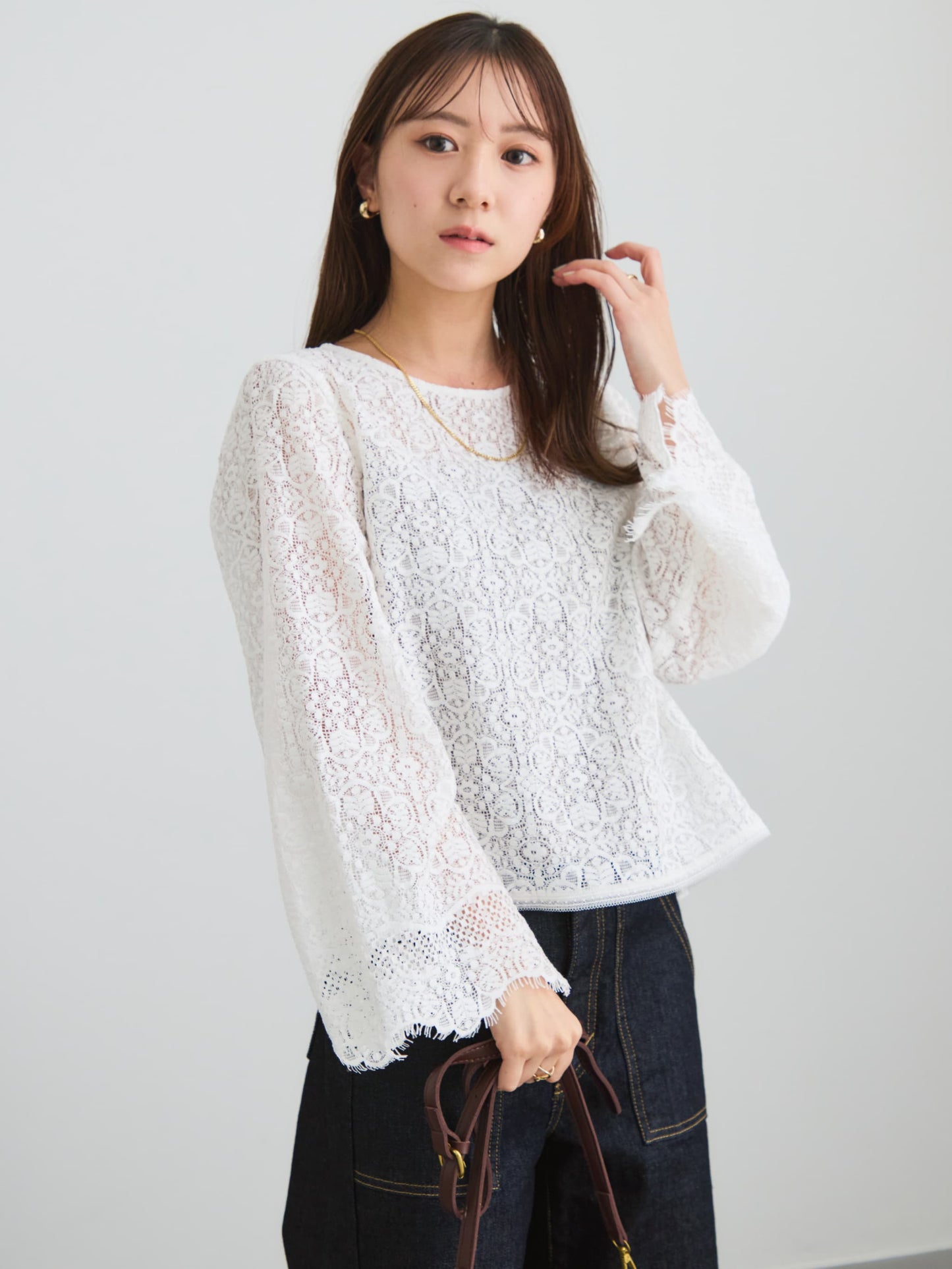 スカラップレーススリーブブラウス　[通常]