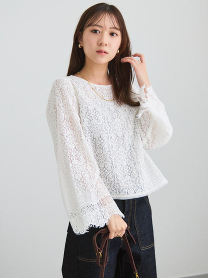 スカラップレーススリーブブラウス　[通常]