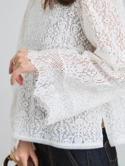 スカラップレーススリーブブラウス　[通常]