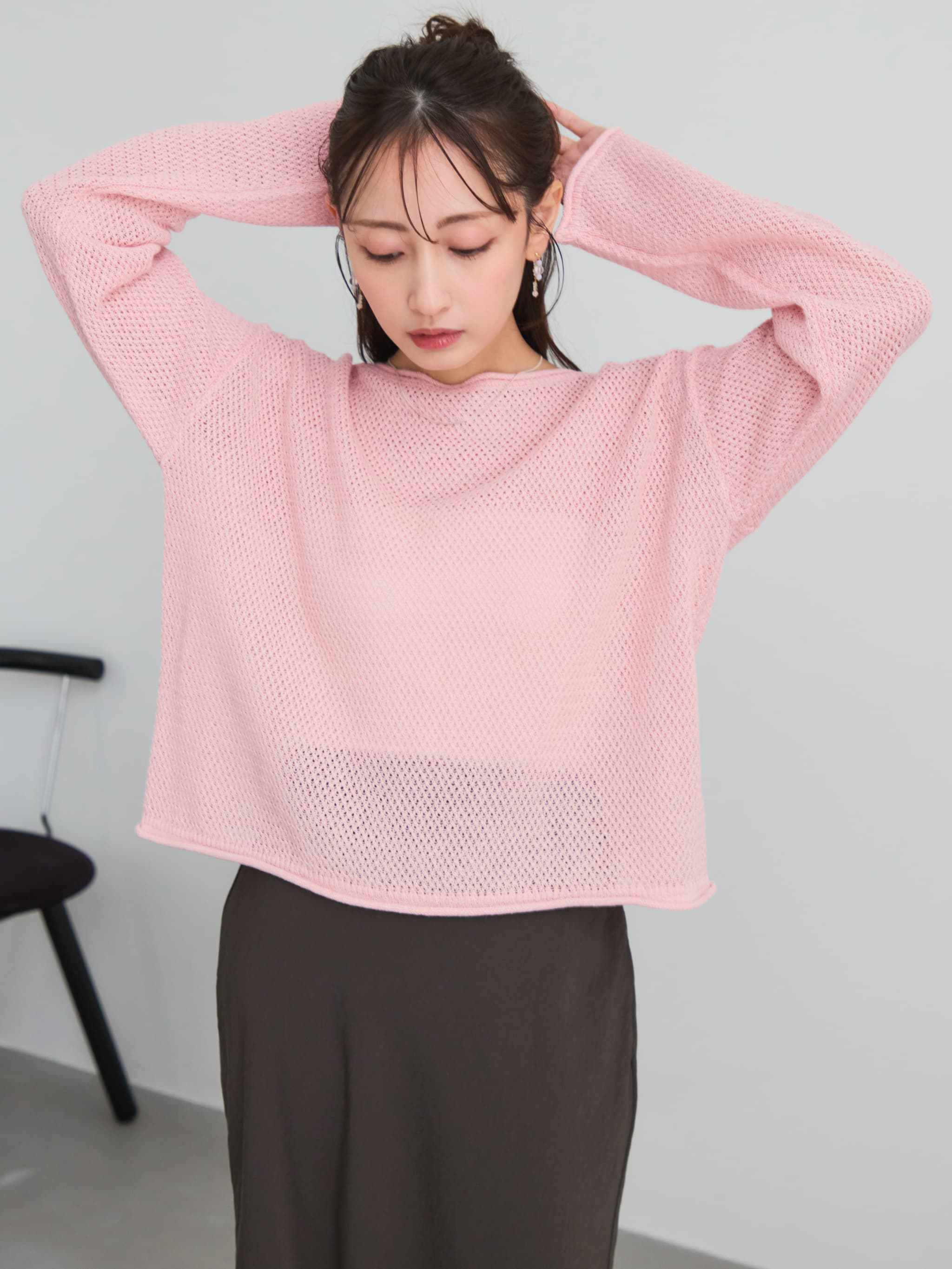美品☆ペーパーヤーンニット☆ピンク WEB限定カラー有り / 追加》ペーパーヤーン2WAYルーズプルオーバー