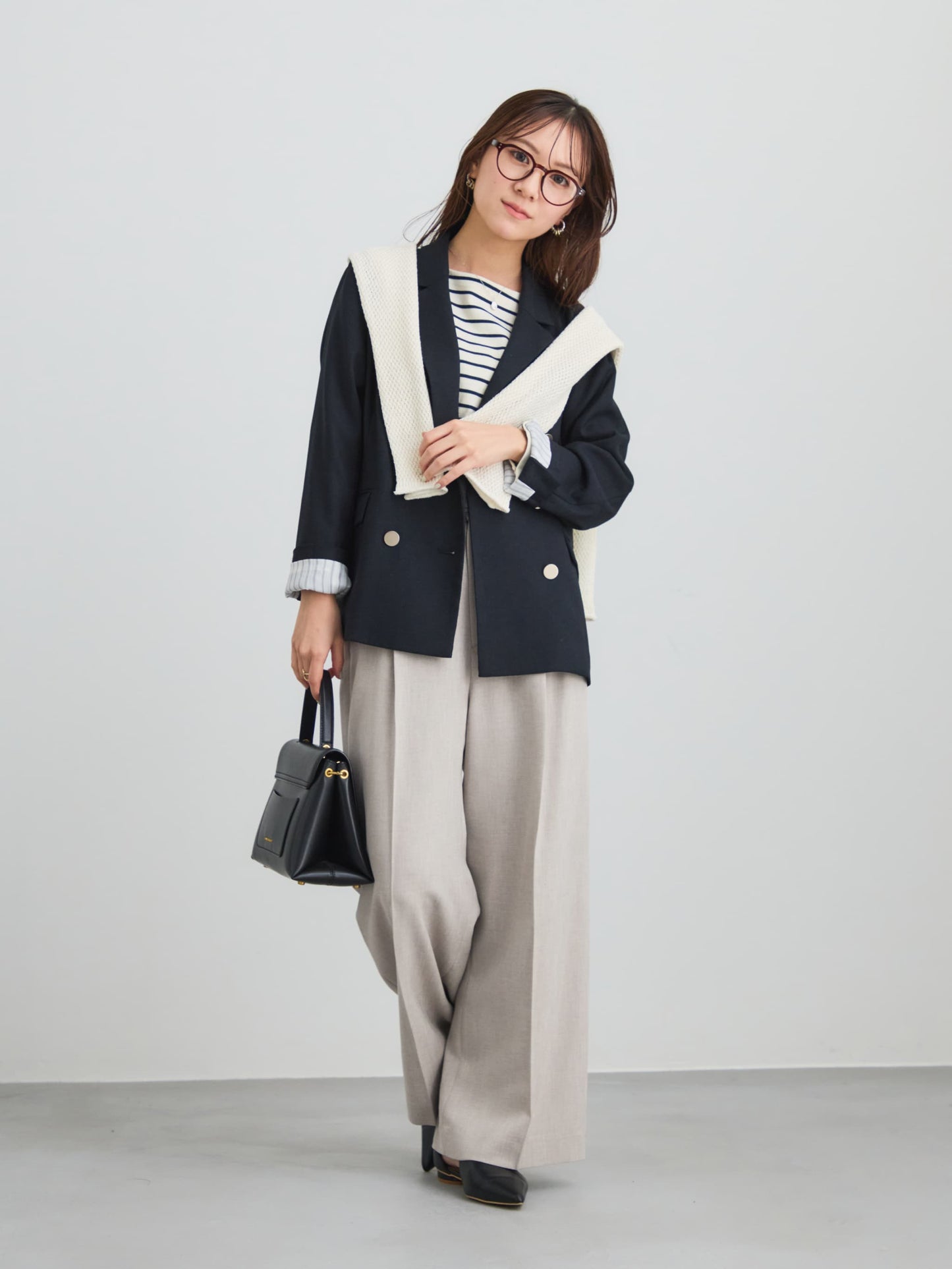 リネンライクゴールドボタンダブルジャケット　[通常]