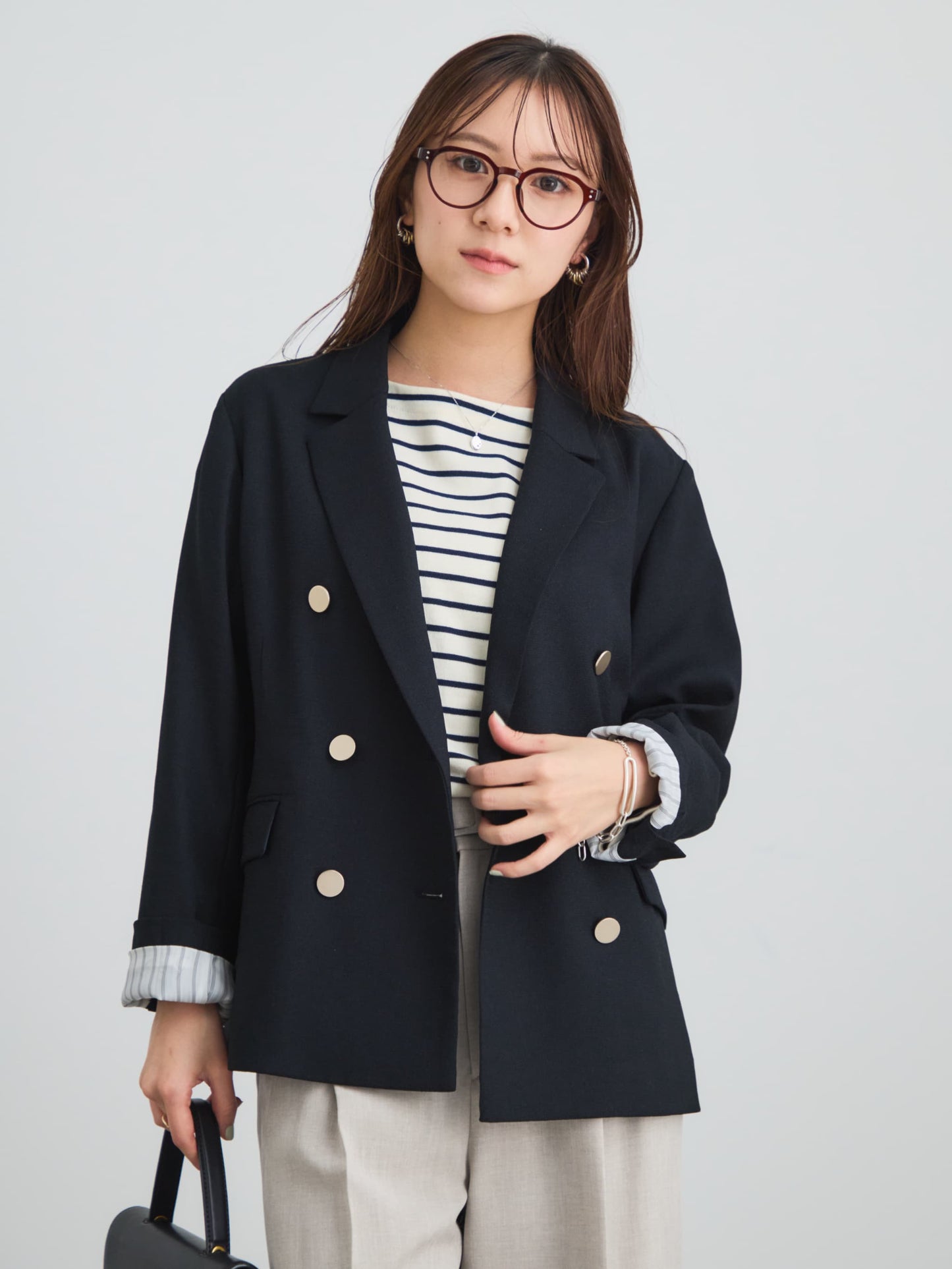 リネンライクゴールドボタンダブルジャケット　[通常]