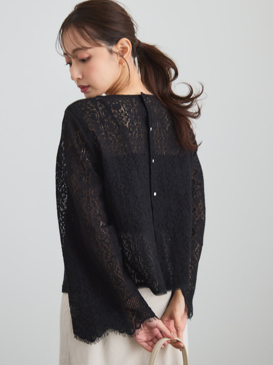 スカラップレーススリーブブラウス　[通常]