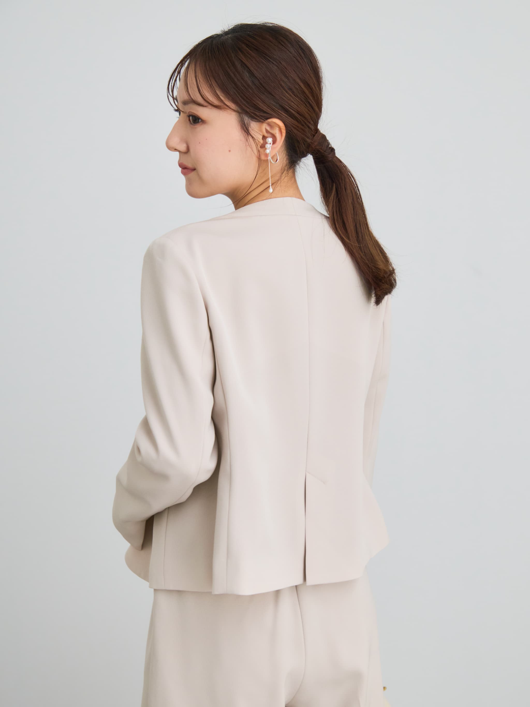 トリアセジョーゼットノーカラージャケット | 小柄・低身長女性向け