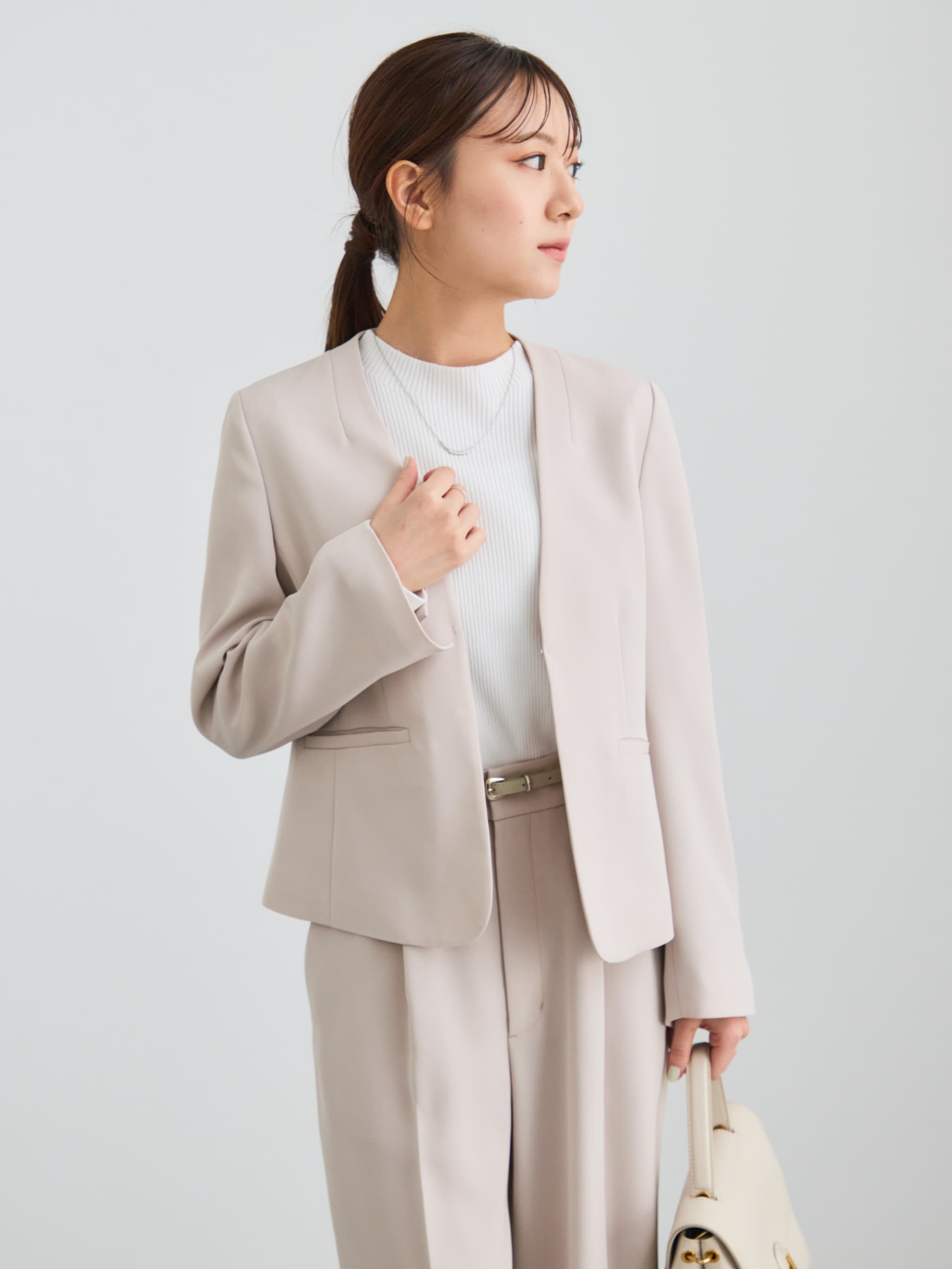 トリアセジョーゼットノーカラージャケット | 小柄・低身長女性向け