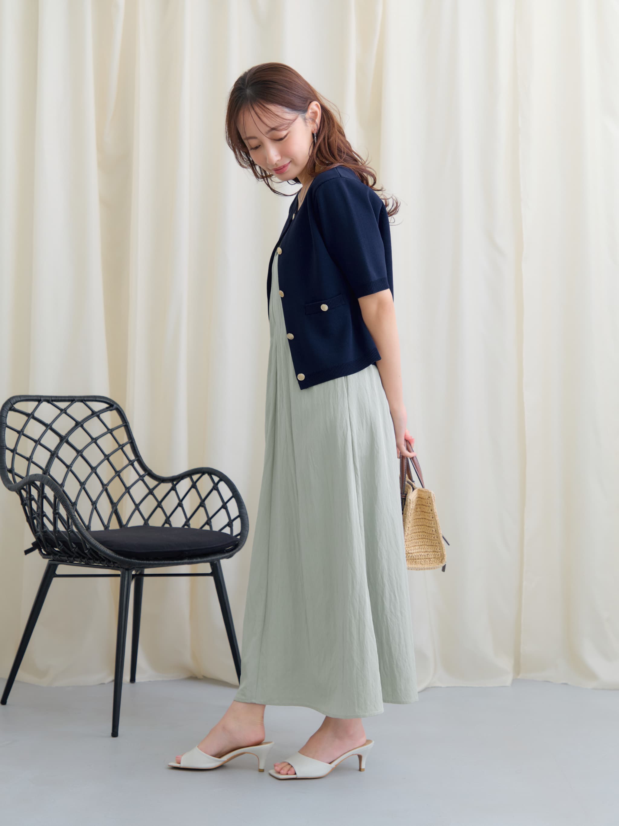 cohina ゴールドボタンハーフスリーブカーデ 接触冷感・UVカット】ゴールドボタンハーフスリーブカーデ | 小柄・低