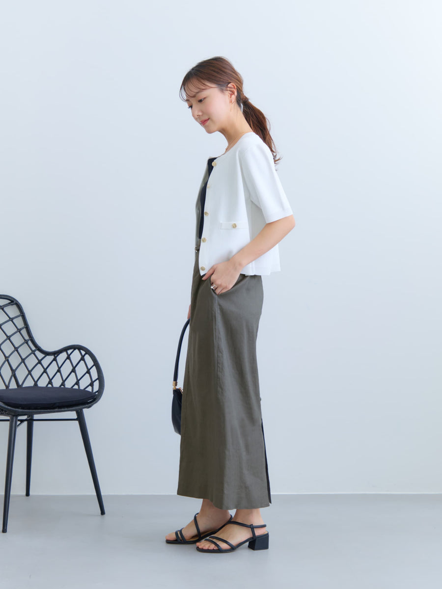 ストレッチリネンIラインスカート-short & regular　[通常]