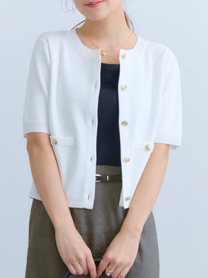【接触冷感・UVカット】ゴールドボタンハーフスリーブカーディガン　[通常]