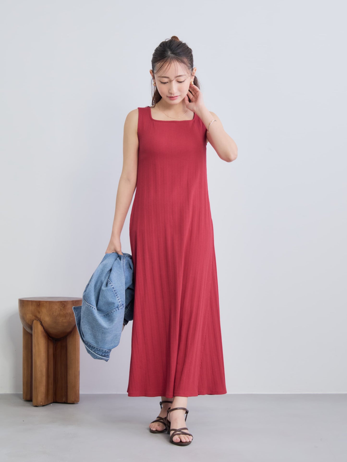 カップ付きスクエアネックワンピース-short & regular　[通常]