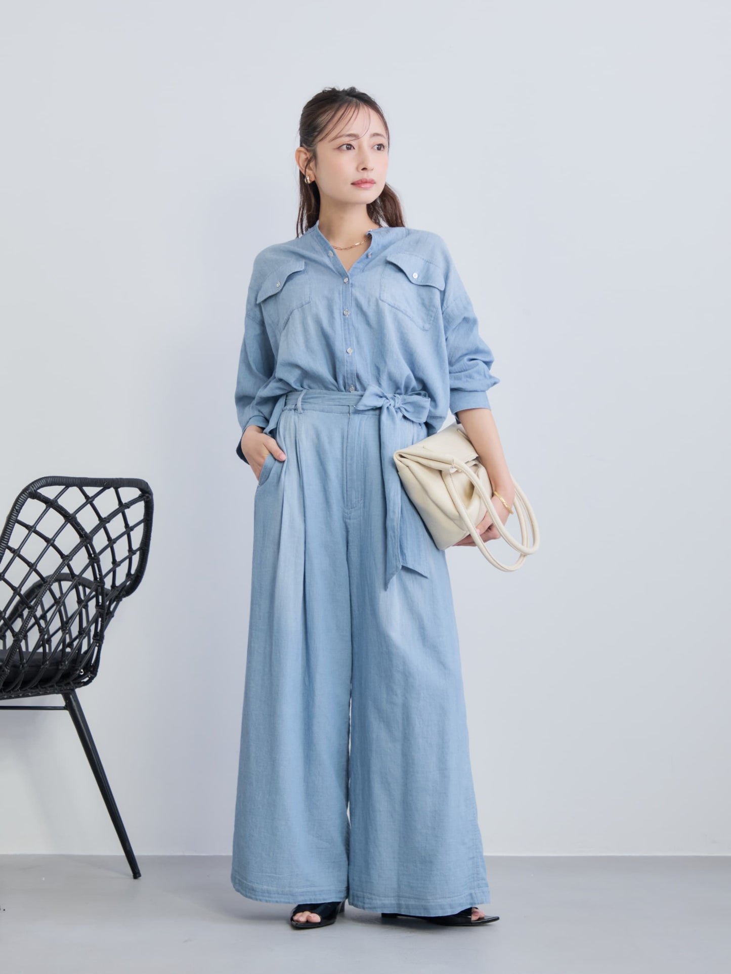 シアーデニムワイドパンツ-short & regular　[通常]