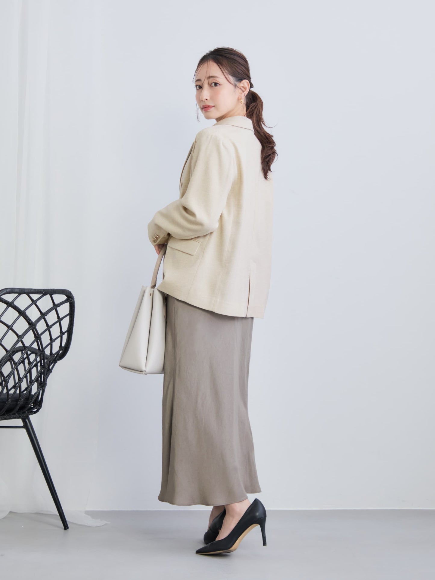 リネンライクゴールドボタンダブルジャケット　[通常]