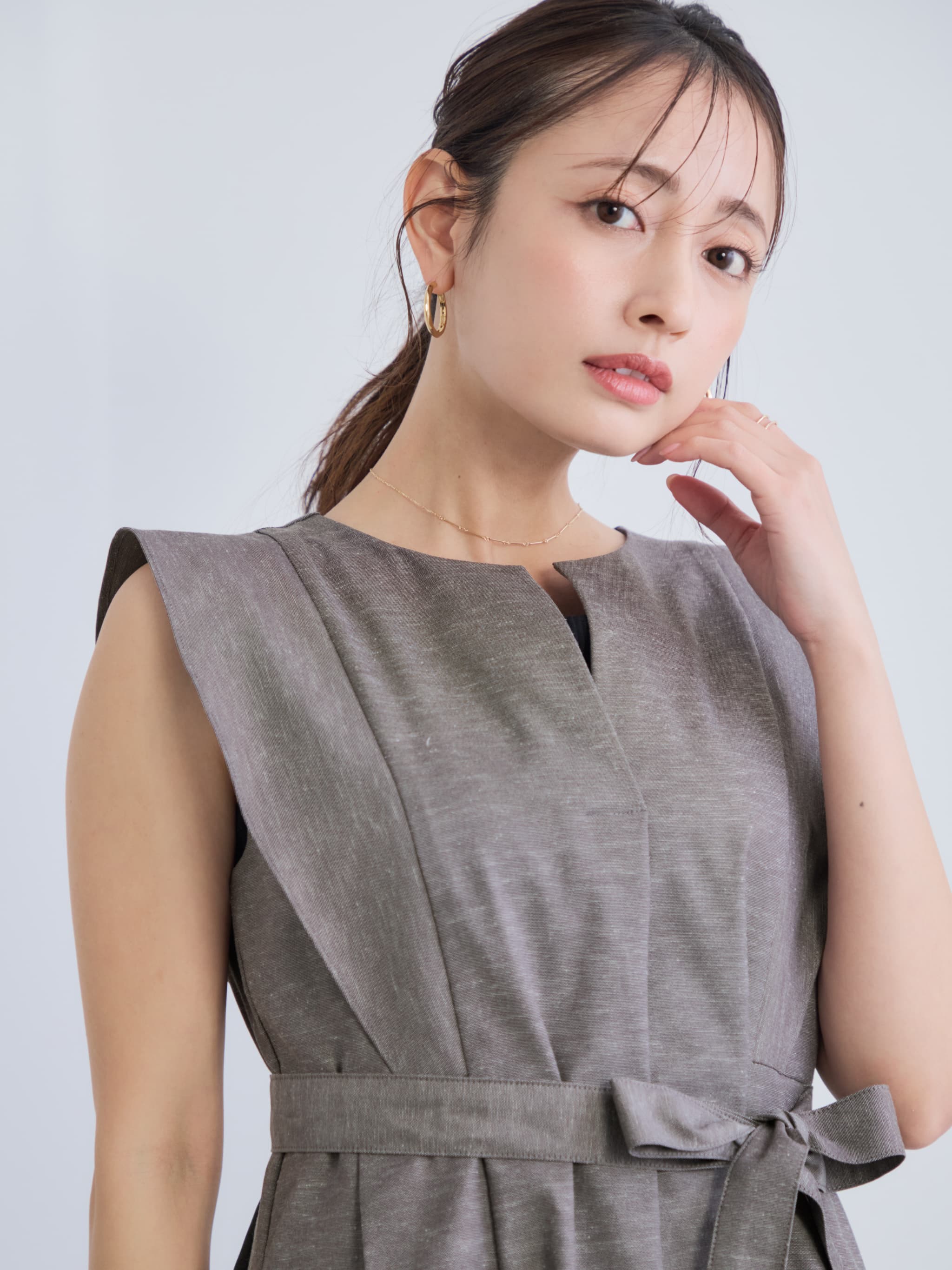 ポリエステルリネンスラブワンピース-short & regular | 小柄・低身長