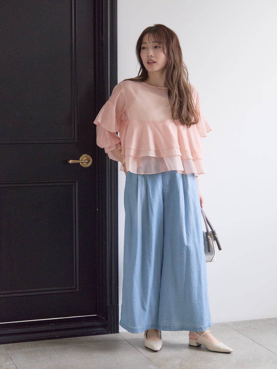 シアーデニムワイドパンツ-short & regular　[通常]