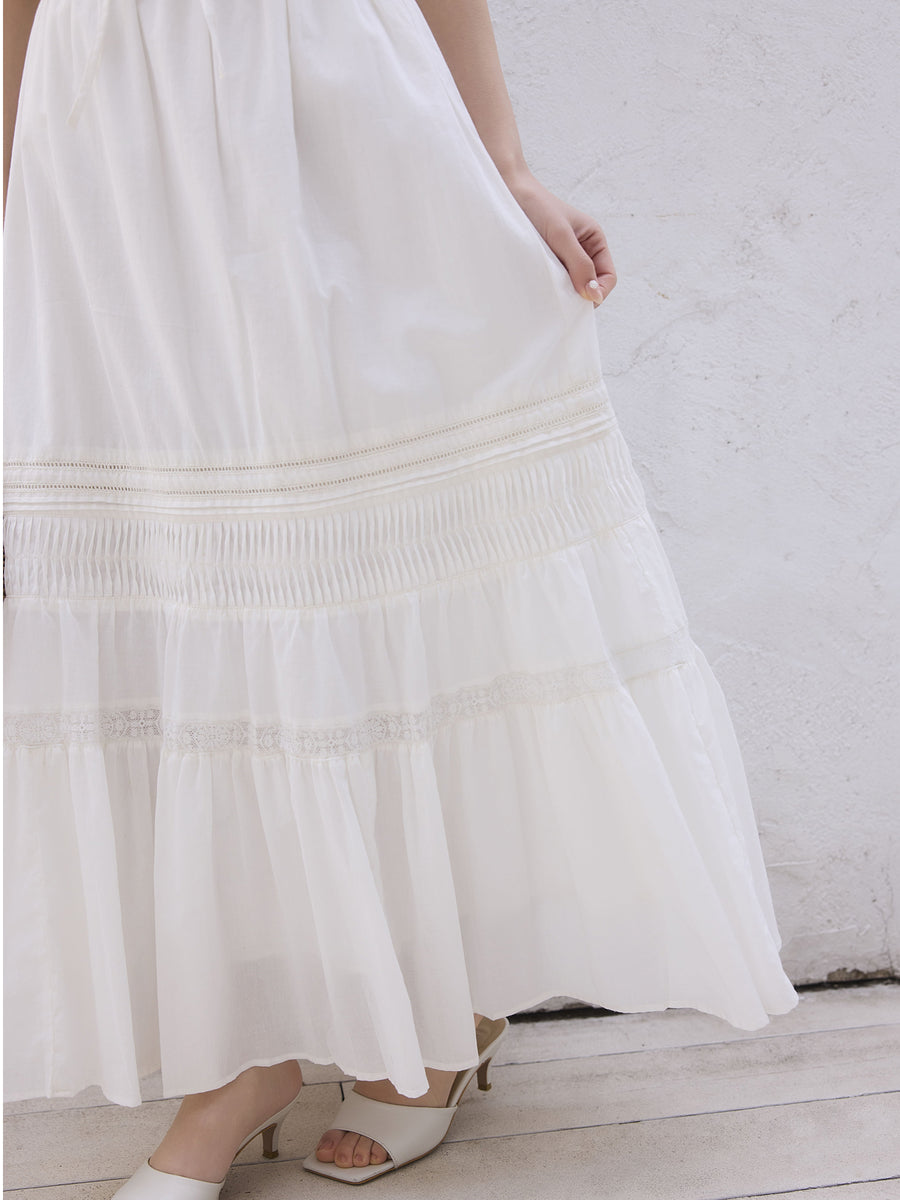 【手洗い可】【Made in India】ピンタックティアードスカート-short & regular　[通常]