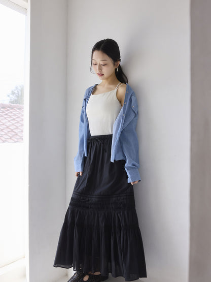 【手洗い可】【Made in India】ピンタックティアードスカート-short & regular　[通常]