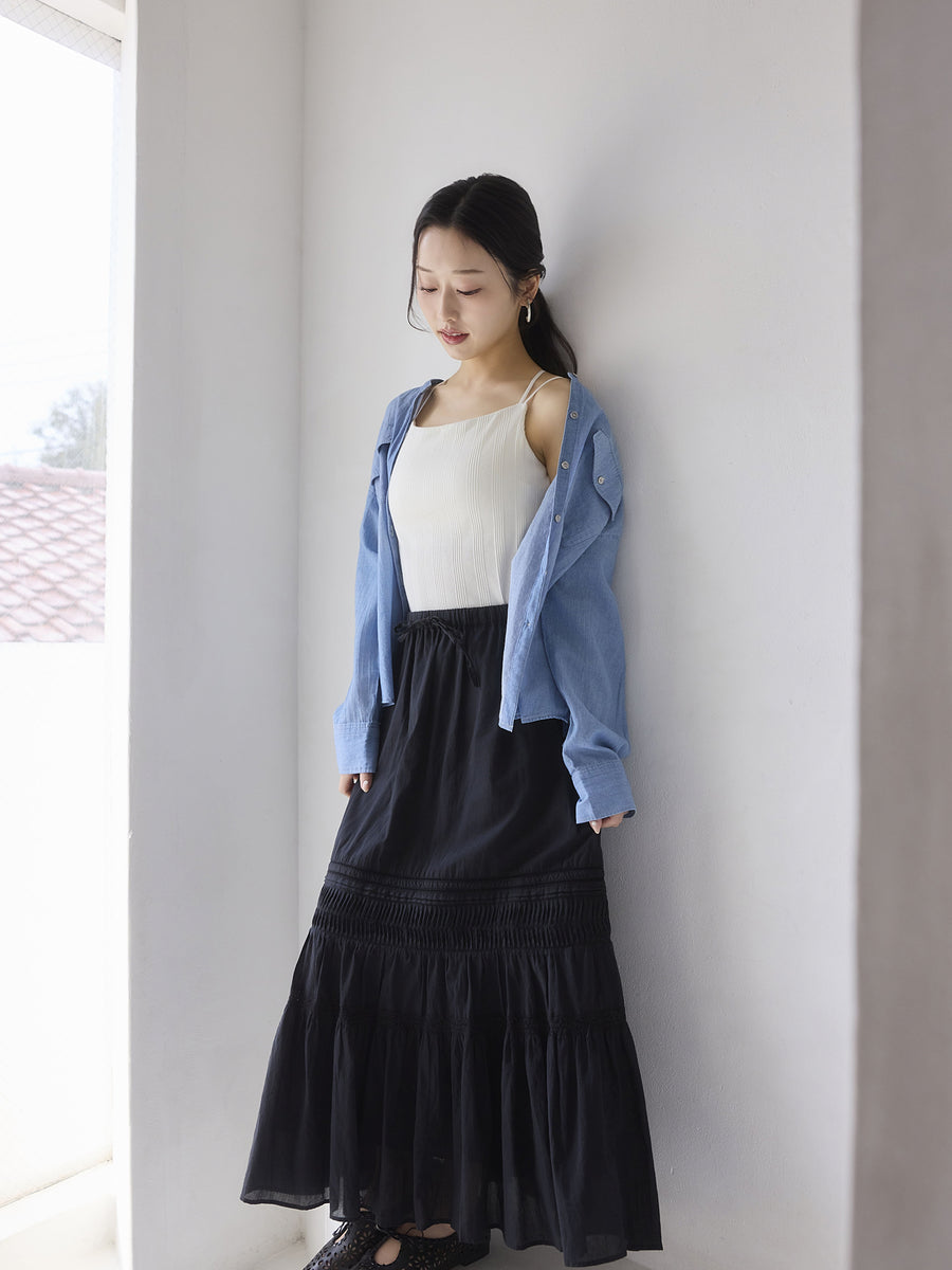 【手洗い可】【Made in India】ピンタックティアードスカート-short & regular　[通常]