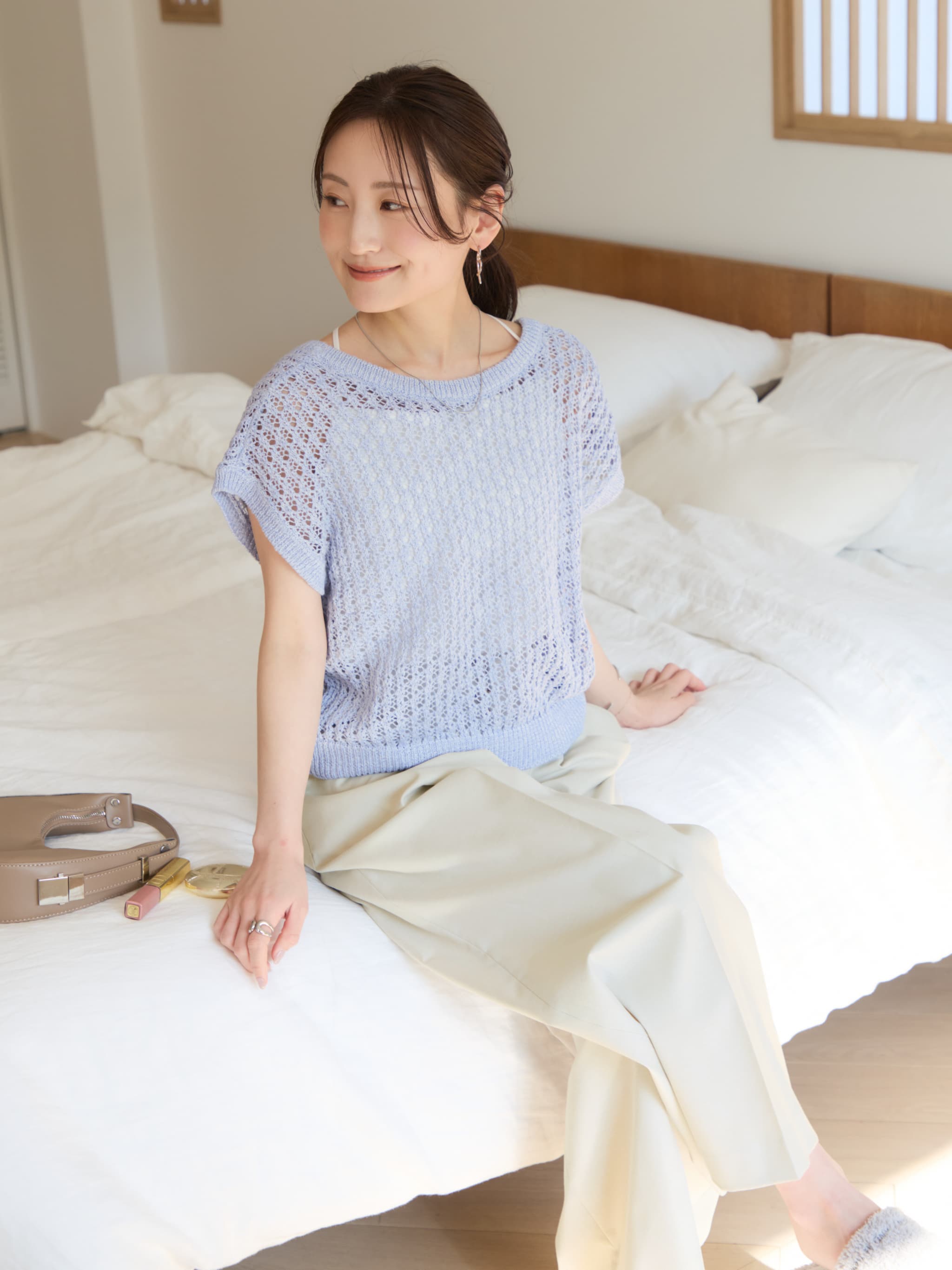 2wayコードヤーンミックス透かしニット | 小柄・低身長女性向け