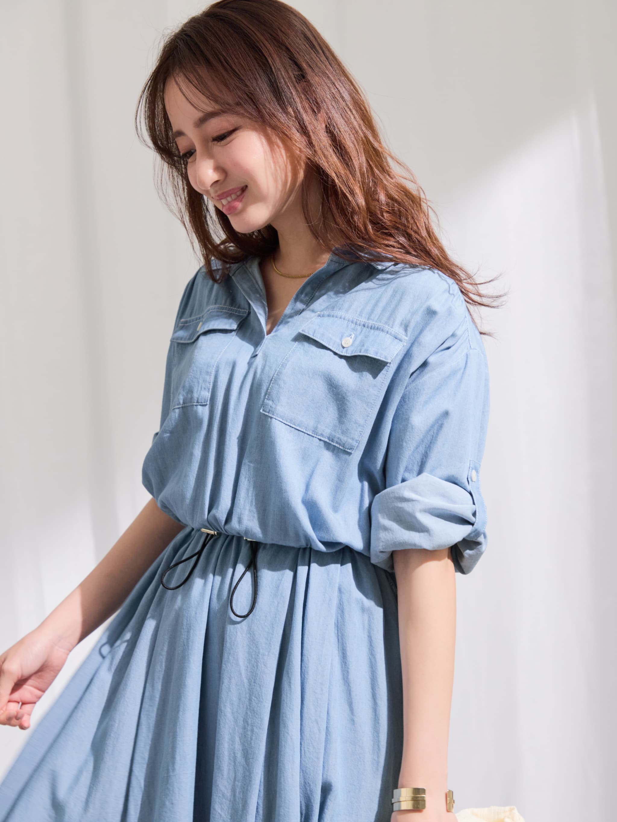 ライトデニムドロストワンピース ¥17,600 COHINA コヒナ ライトデニムドロストワンピース-short & regular | 小柄・低身長女性