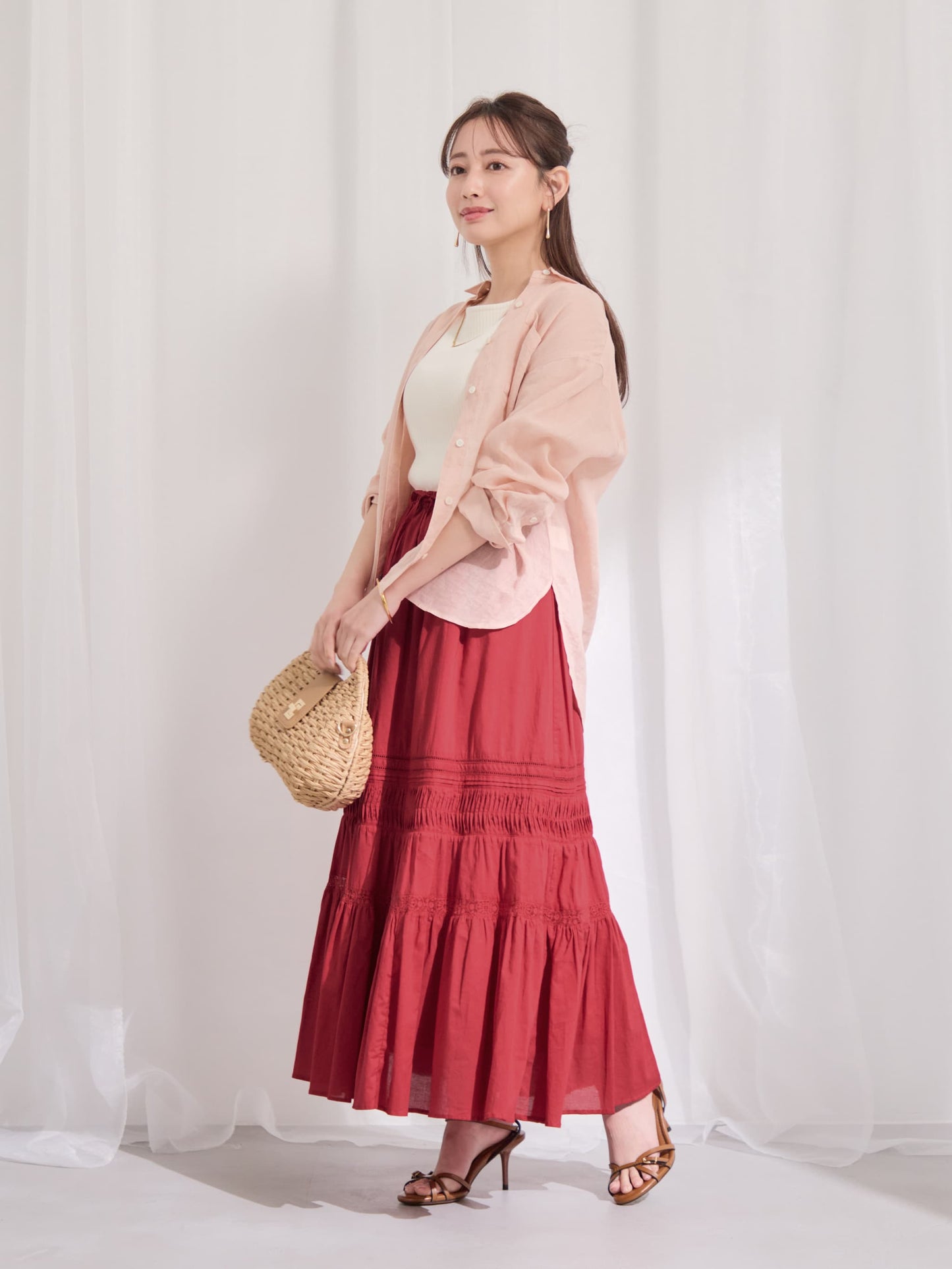 【手洗い可】【Made in India】ピンタックティアードスカート-short & regular　[通常]