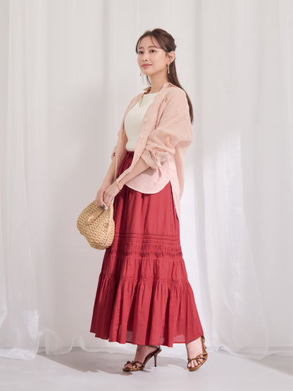 【手洗い可】【Made in India】ピンタックティアードスカート-short & regular　[通常]