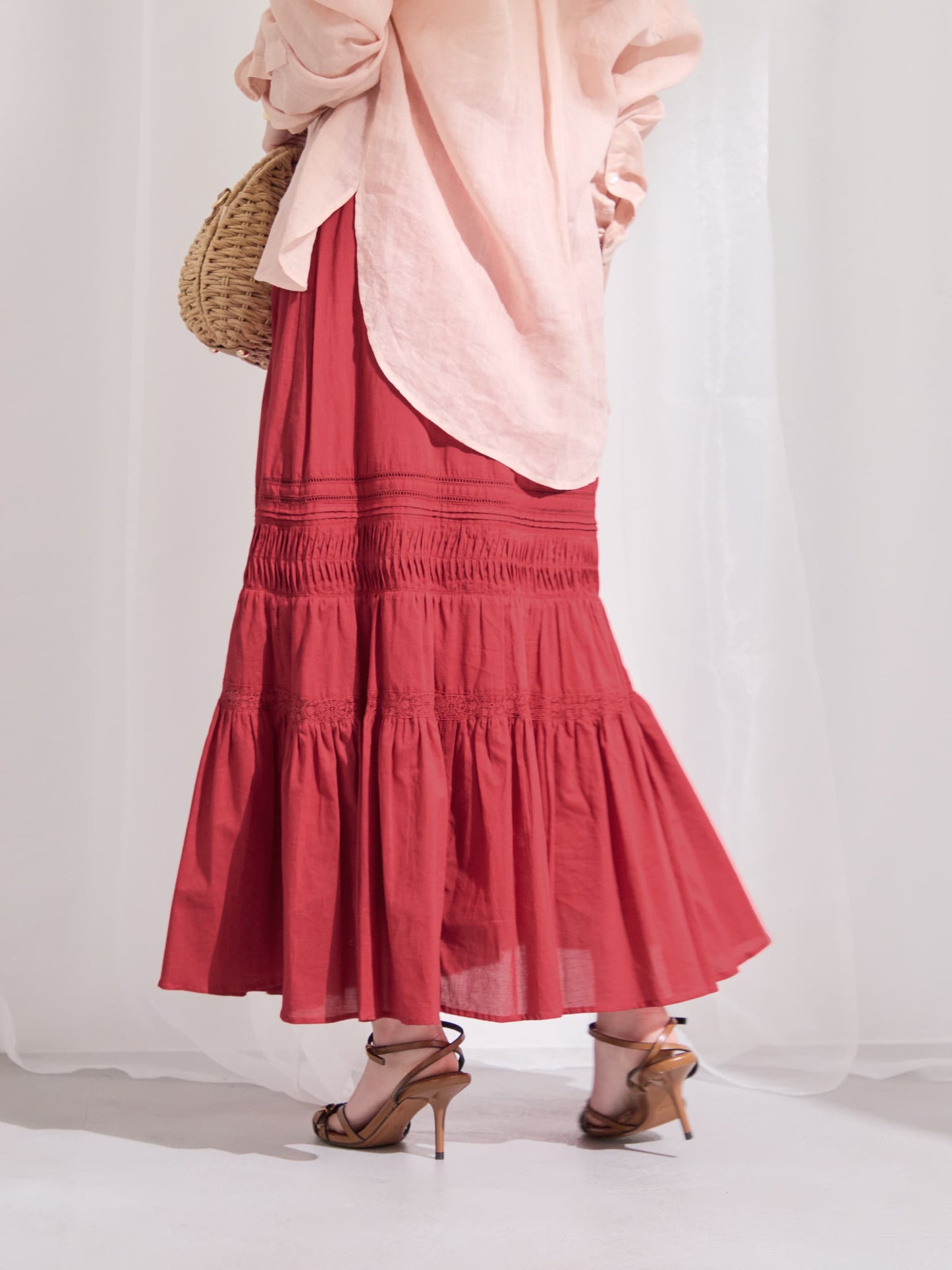 【手洗い可】【Made in India】ピンタックティアードスカート-short & regular　[通常]