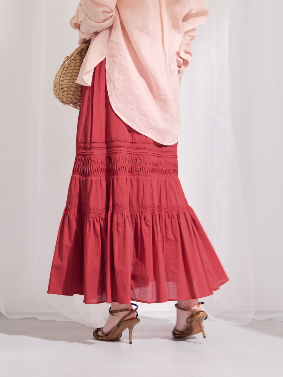 【手洗い可】【Made in India】ピンタックティアードスカート-short & regular　[通常]