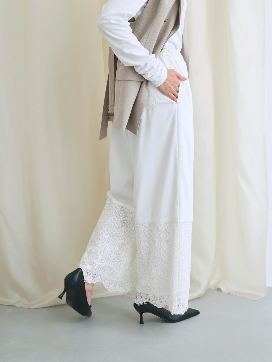 スカラップレースイージーパンツ-short & regular　[通常]