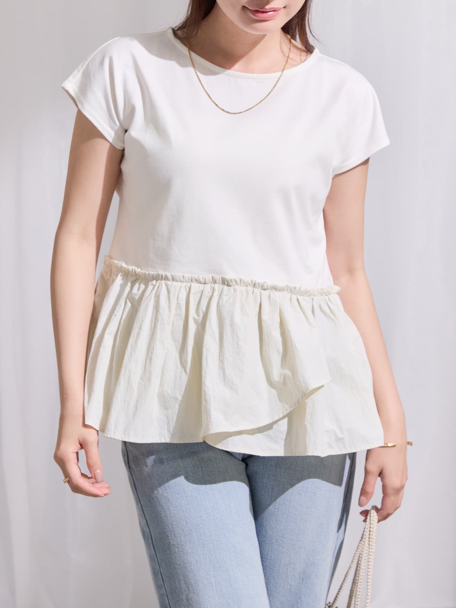 【新品】COHINA コヒナ 2waフリルペプラムトップス オフホワイト COHINA（コヒナ） tシャツ 2wayフリルペプラムトップス 「低身長・小柄