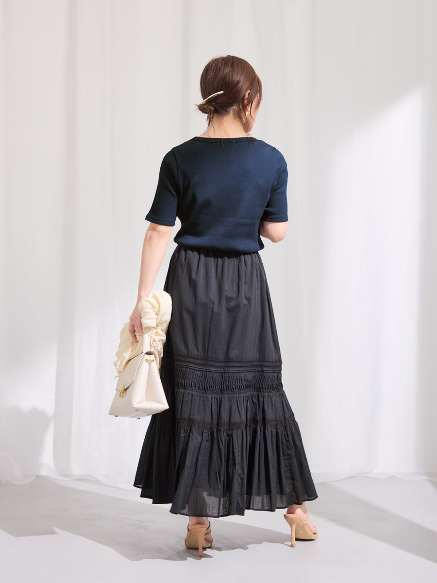 【手洗い可】【Made in India】ピンタックティアードスカート-short & regular　[通常]