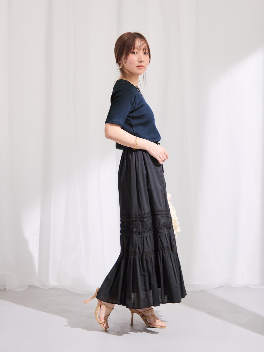 【手洗い可】【Made in India】ピンタックティアードスカート-short & regular　[通常]