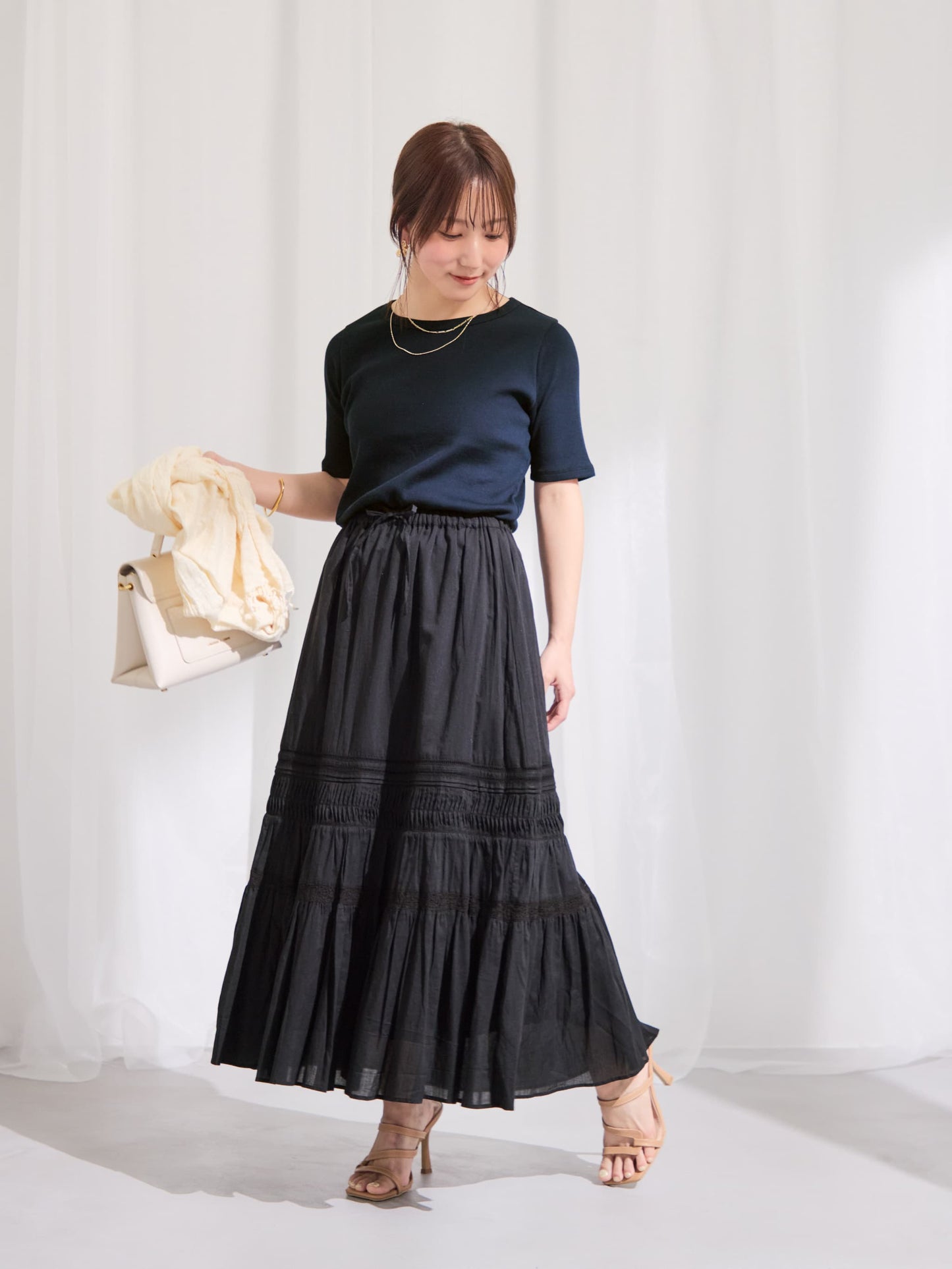 【手洗い可】【Made in India】ピンタックティアードスカート-short & regular　[通常]