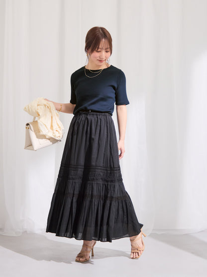 【手洗い可】【Made in India】ピンタックティアードスカート-short & regular　[通常]