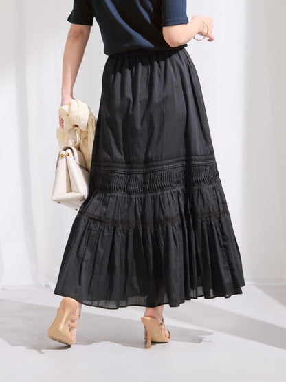 【手洗い可】【Made in India】ピンタックティアードスカート-short & regular　[通常]