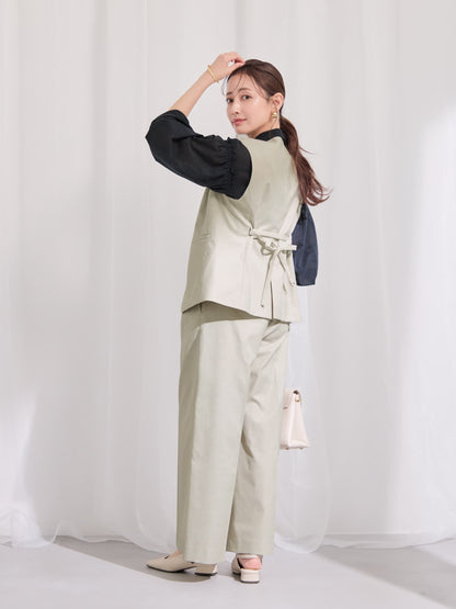 ポリエステルリネンスラブワイドパンツ-short & regular　[通常]