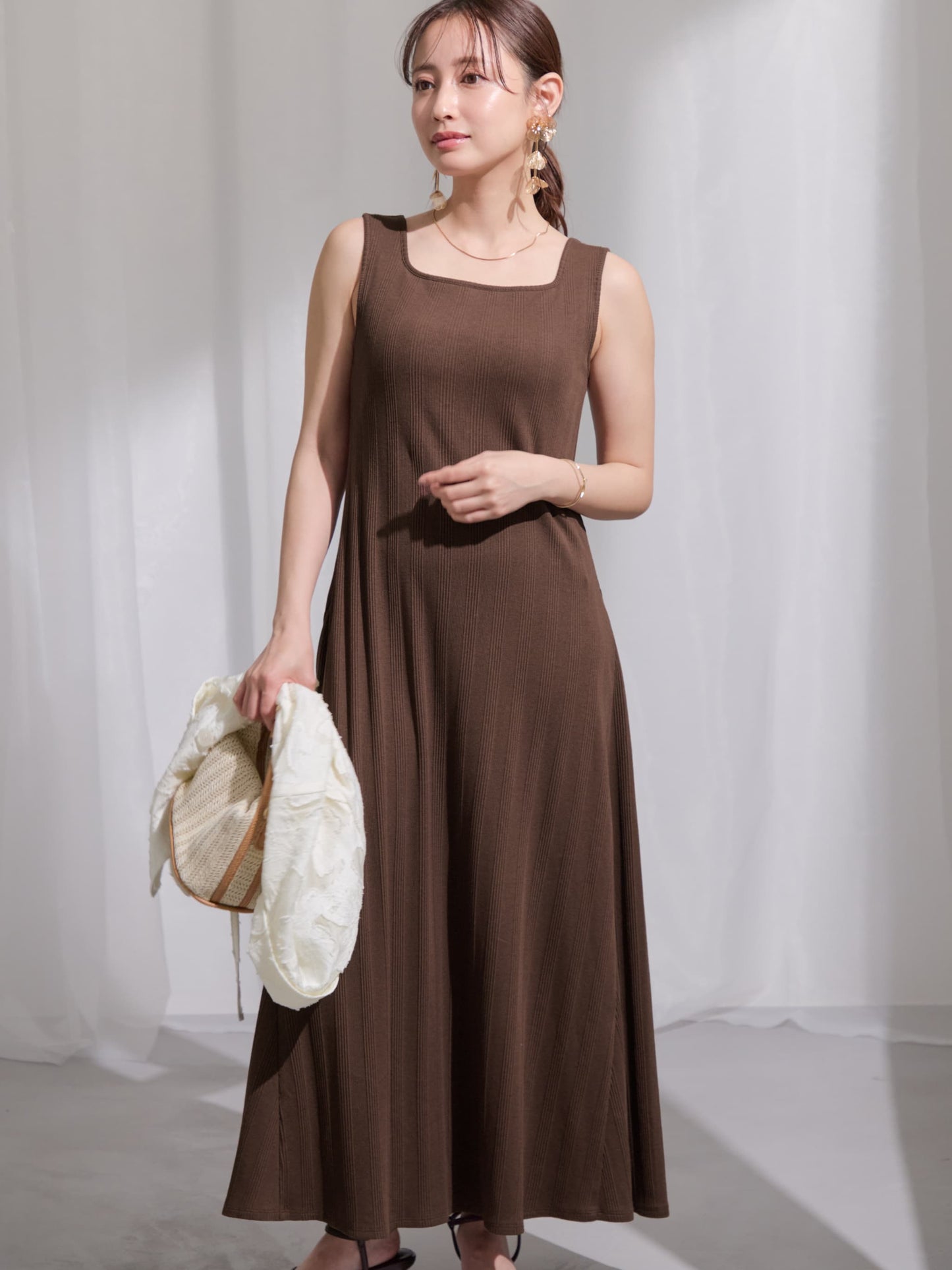 カップ付きスクエアネックワンピース-short & regular　[通常]