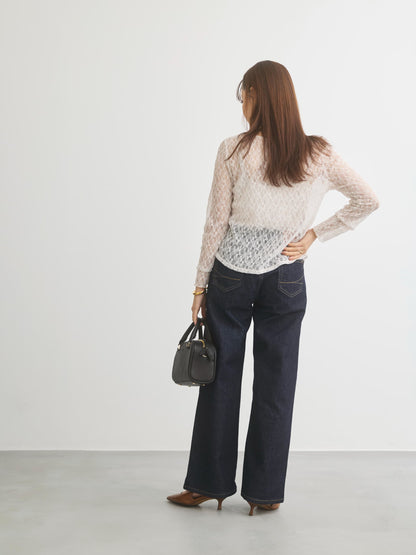 ストレッチレースボートネックトップス　[通常]