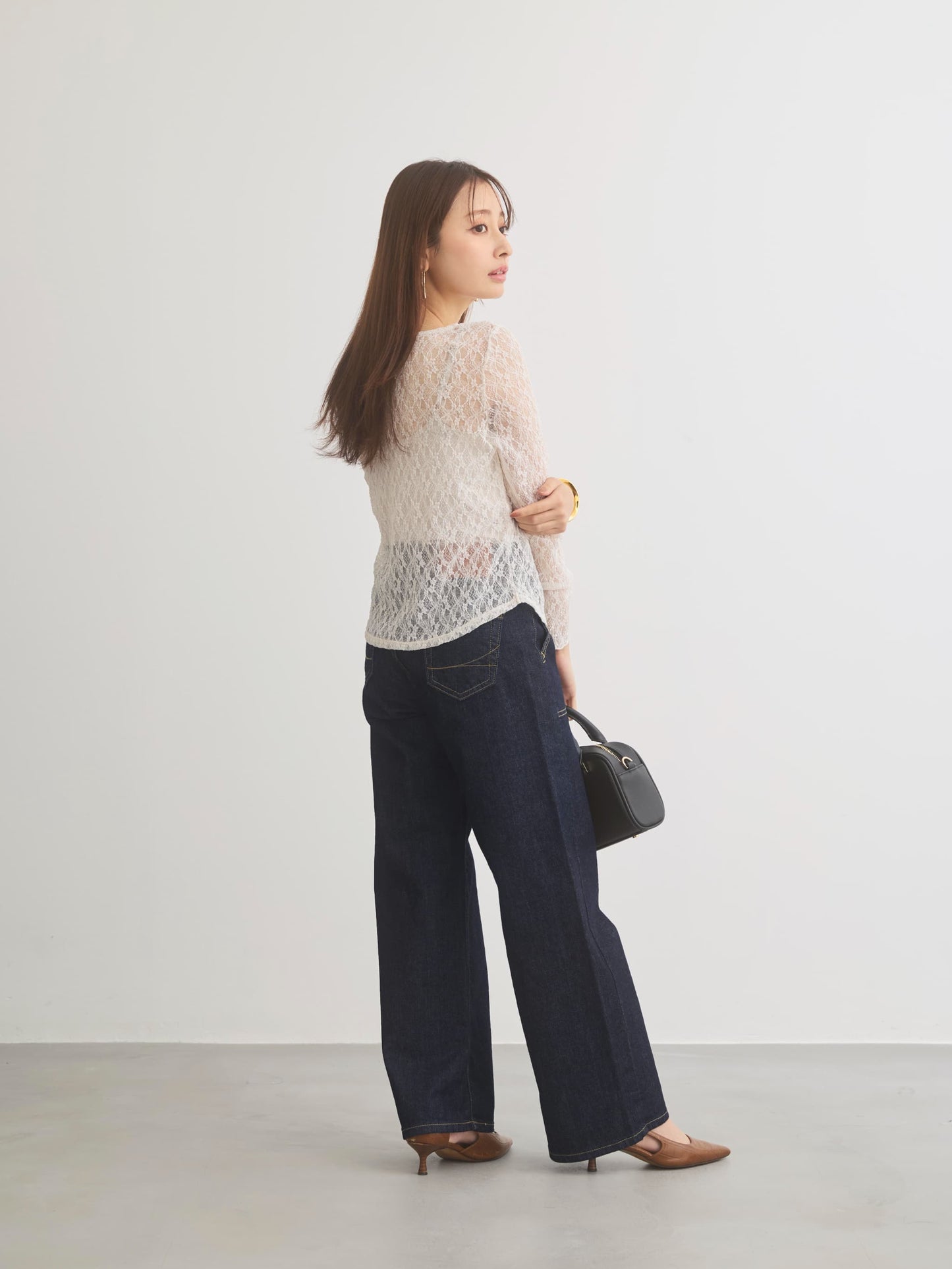 ストレッチレースボートネックトップス　[通常]