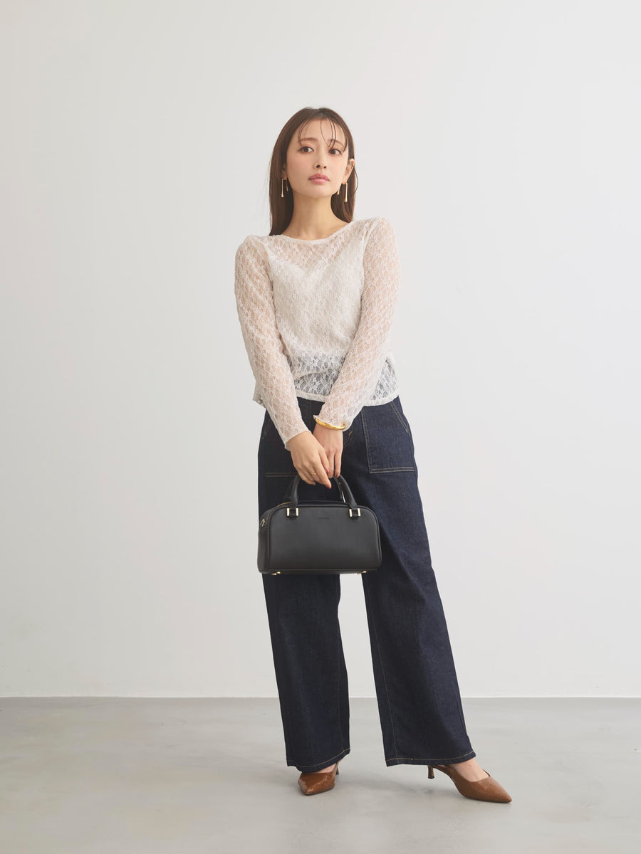 ストレッチレースボートネックトップス　[通常]