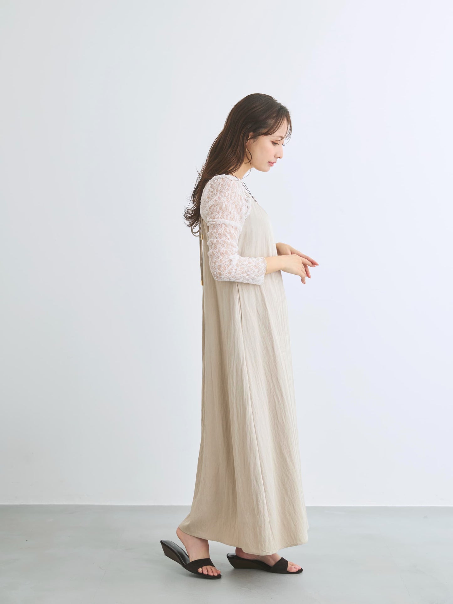 ストレッチレースボートネックトップス　[通常]