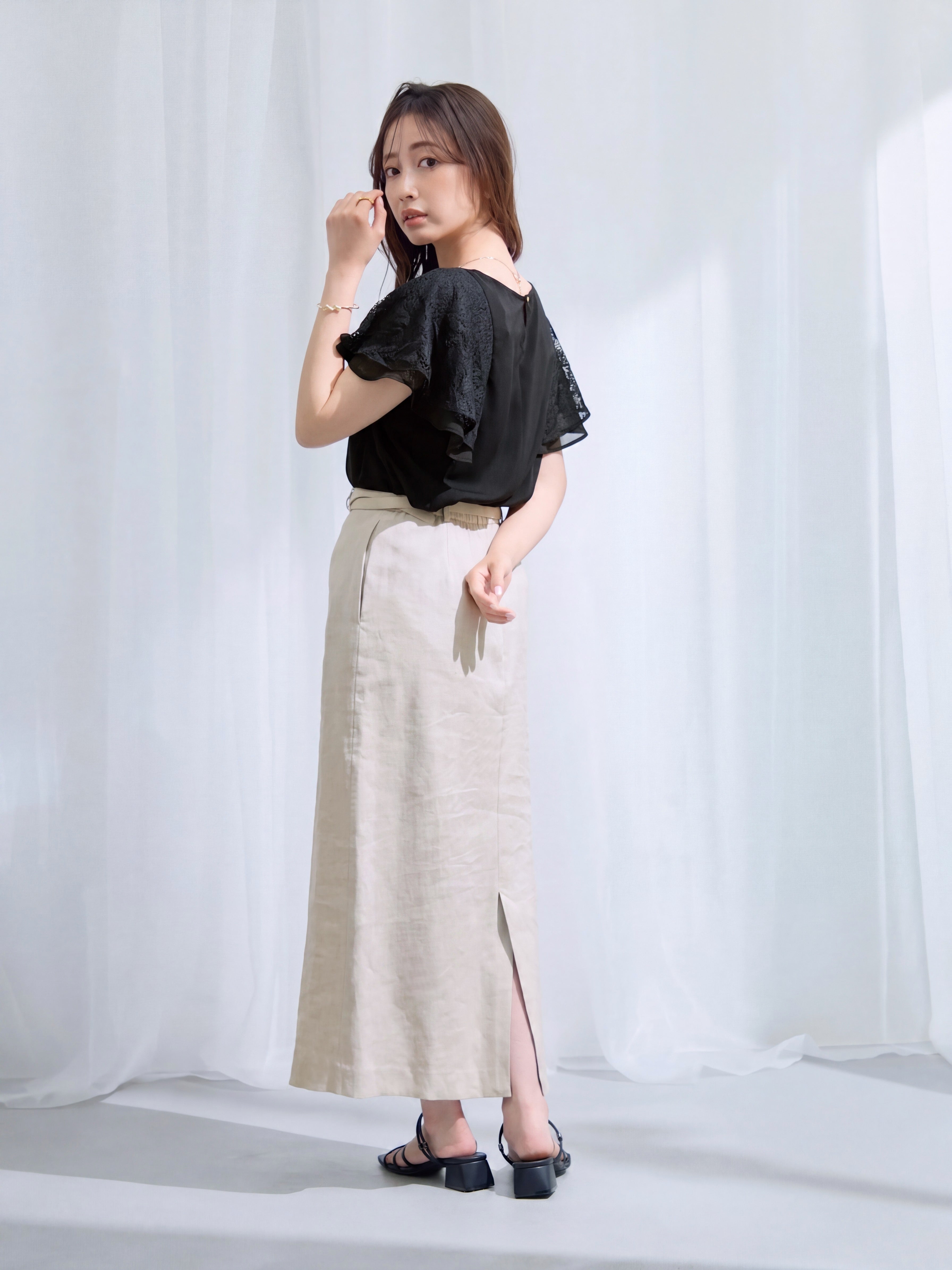ストレッチリネンIラインスカート-short & regular | 小柄・低身長女性