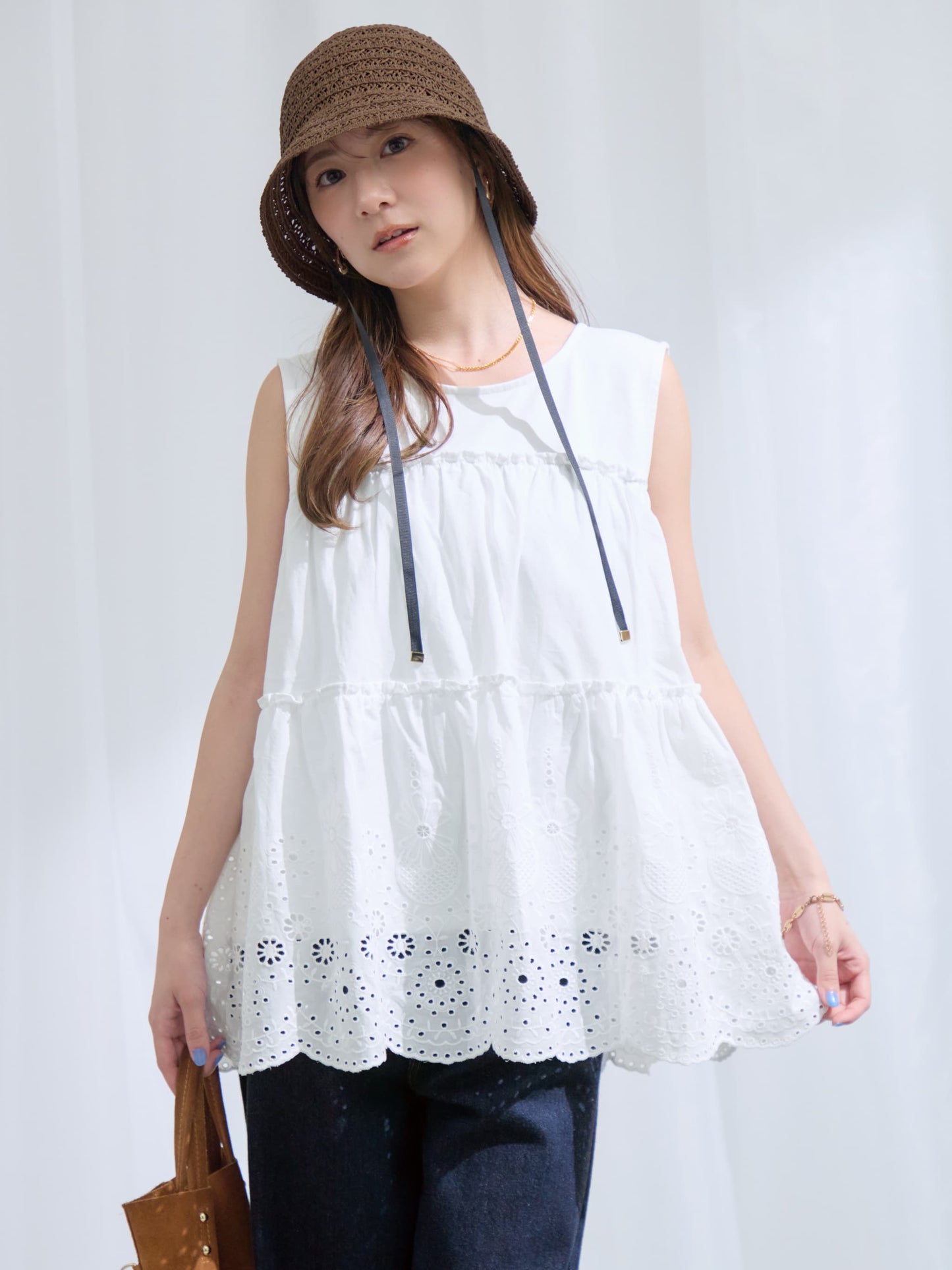 コットンエンブロイダリーティアードトップス　[通常]