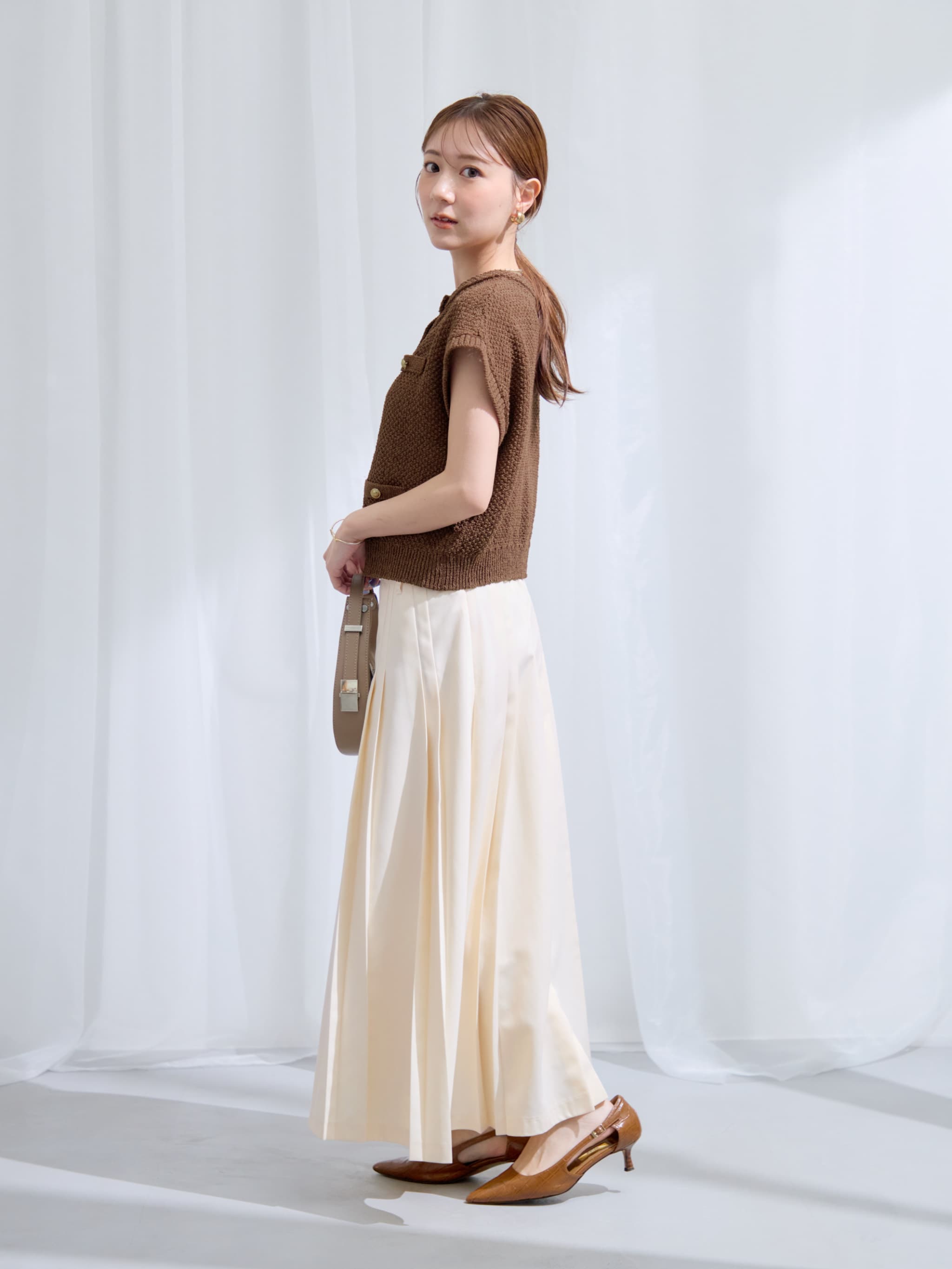 COHINA - COHINA ニットベスト ベージュ ネット完売品 コードヤーンミックスニットベスト | 小柄・低身長女性向け
