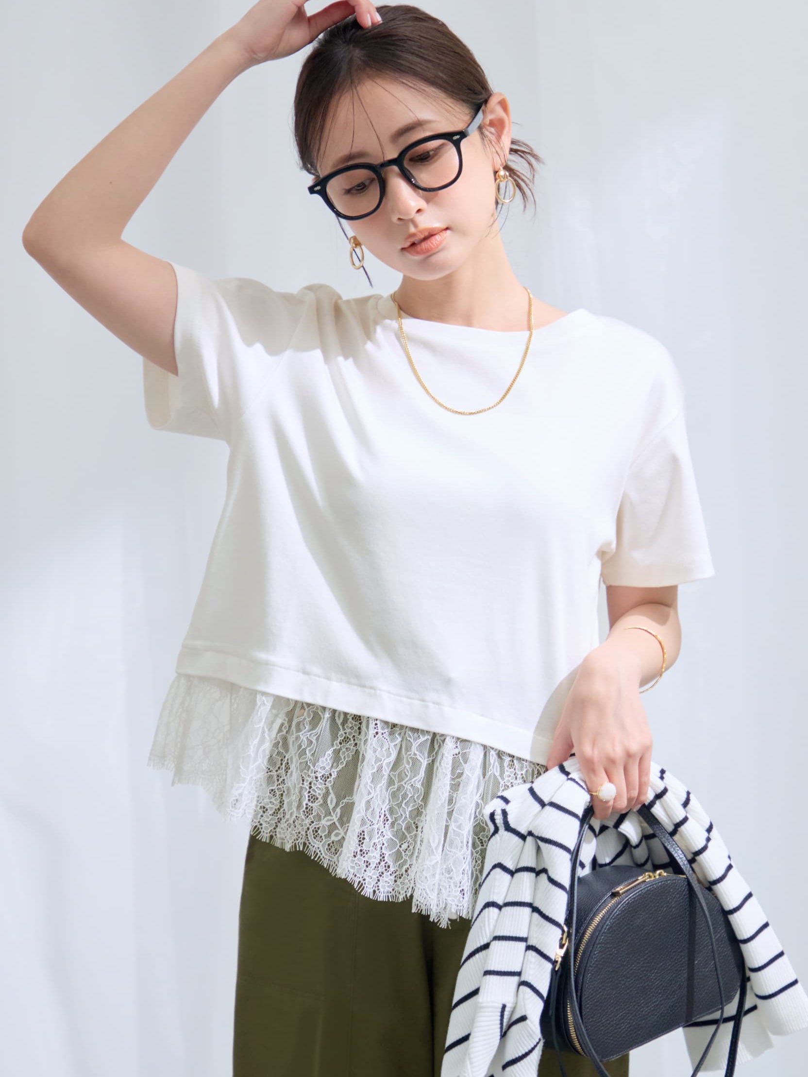 接触冷感】イレヘムレースドッキングカットソー | 小柄・低身長女性