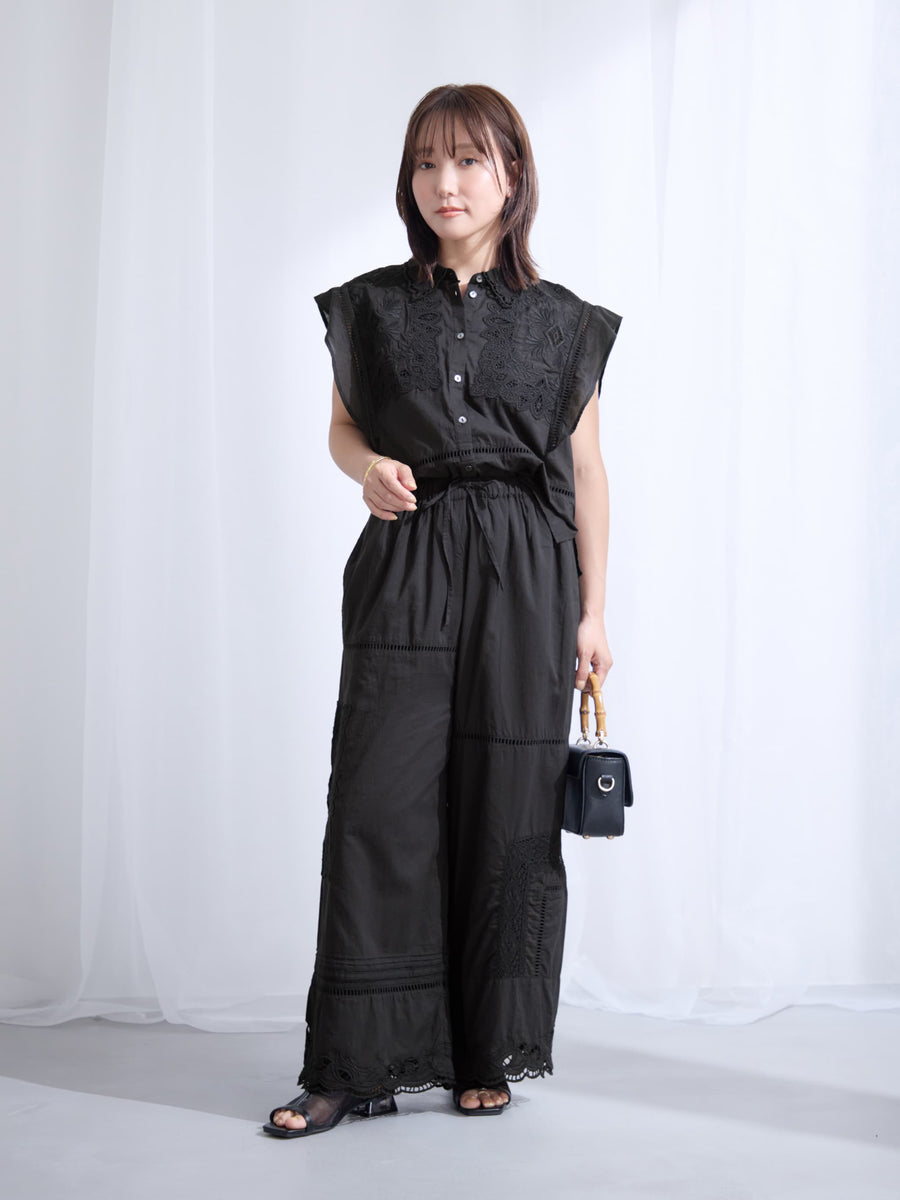 【Made in India】パッチワークエンブロイダリーパンツ-short & regular　[通常]