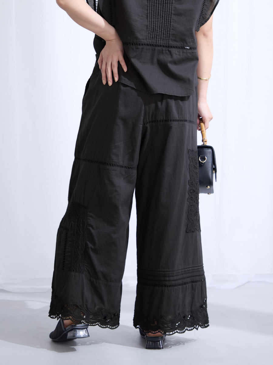 【Made in India】パッチワークエンブロイダリーパンツ-short & regular　[通常]