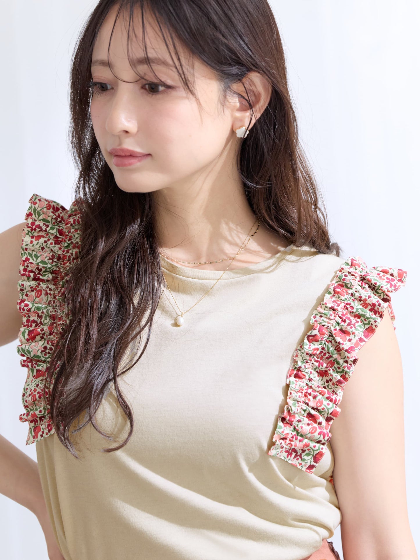 【COHINA MADE WITH LIBERTY FABRIC】フリルスリーブカットソー　[通常]