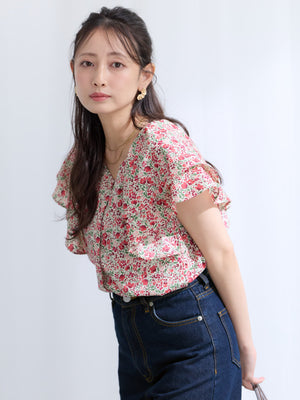 【COHINA MADE WITH LIBERTY FABRIC】ラッフルスリーブブラウス　[通常]