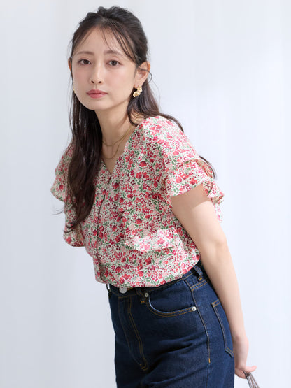 【COHINA MADE WITH LIBERTY FABRIC】ラッフルスリーブブラウス　[通常]