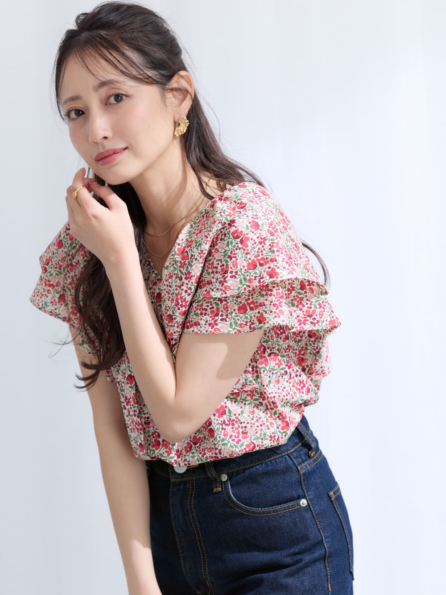 【COHINA MADE WITH LIBERTY FABRIC】ラッフルスリーブブラウス　[通常]
